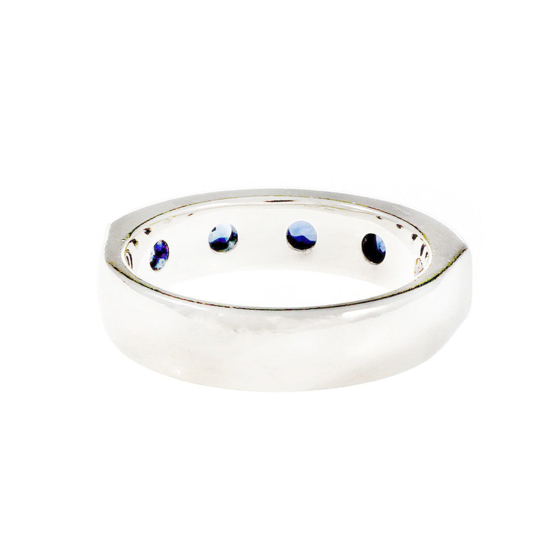 Round Sapphire Baguette Diamond Channel Band Ring Platinum – image 4