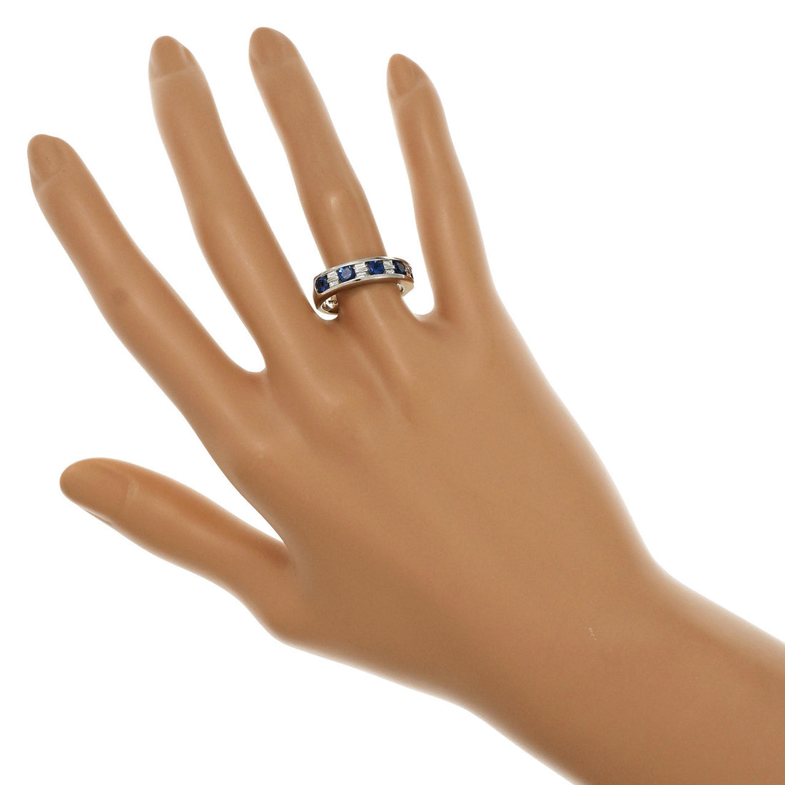 Round Sapphire Baguette Diamond Channel Band Ring Platinum – image 6