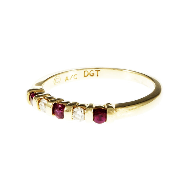 Bright Red Ruby Diamond Band Ring Bar Set 14k Yellow Gold