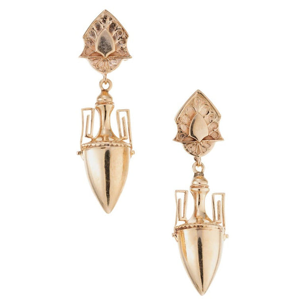 Etruscan revival 19th Century Yellow Rose Gold Dangle Earrings