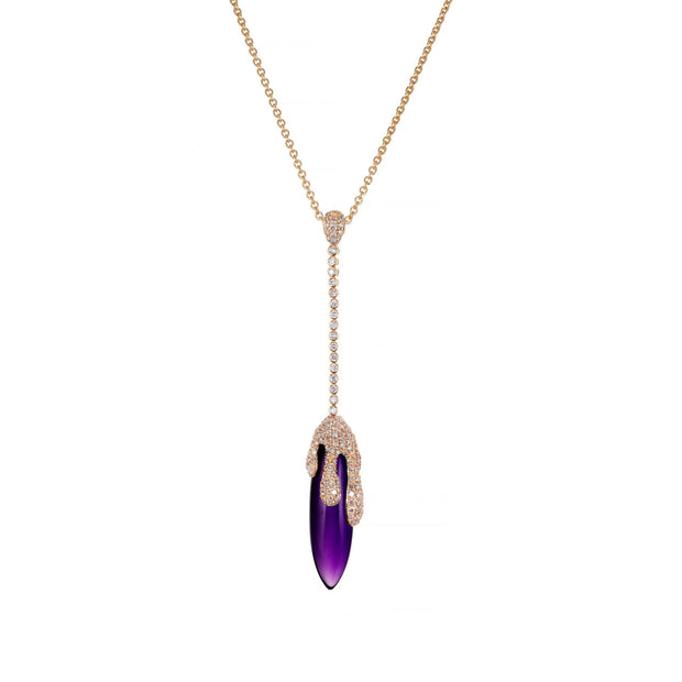 Crivelli 15.00cts Amethyst Diamond Rose Gold Drop Pendant Necklace