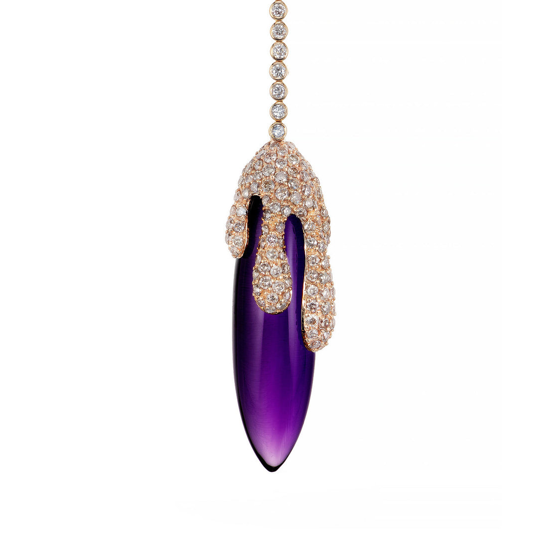 Crivelli 15.00cts Amethyst Diamond Rose Gold Drop Pendant Necklace – image 2