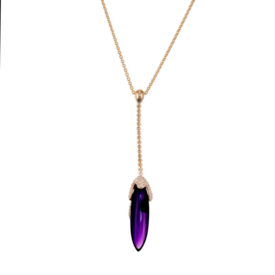 Crivelli 15.00cts Amethyst Diamond Rose Gold Drop Pendant Necklace – image 3