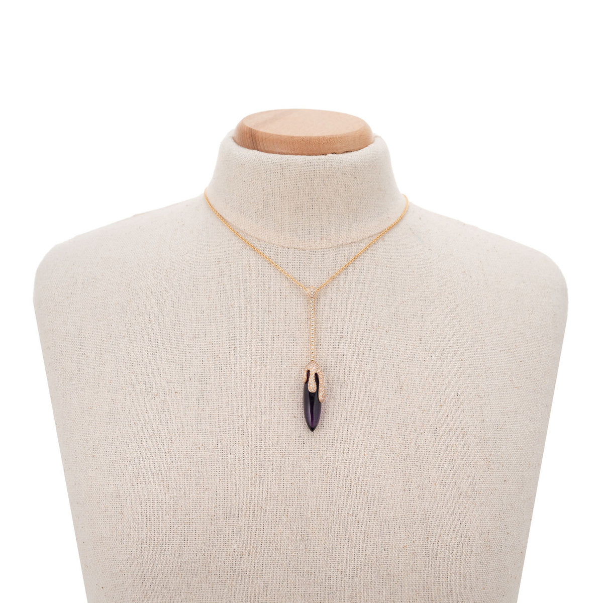 Crivelli 15.00cts Amethyst Diamond Rose Gold Drop Pendant Necklace – image 8