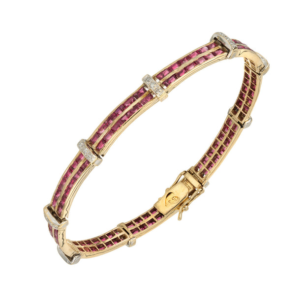 2.14 Carat Ruby Diamond Gold Bracelet