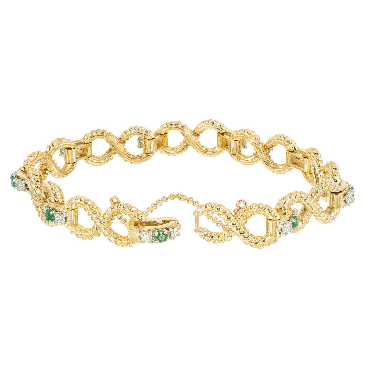 1.35 Carat Round Emerald Round Diamond Gold Infinity Link Bracelet – image 3