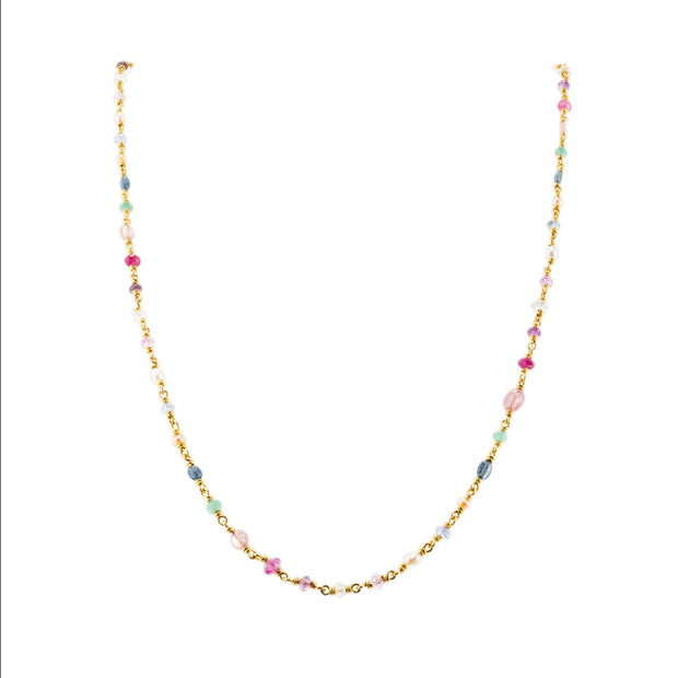 Reinstein Ross Ruby Sapphire Amethyst Emerald Pearl Yellow Gold Bead Necklace