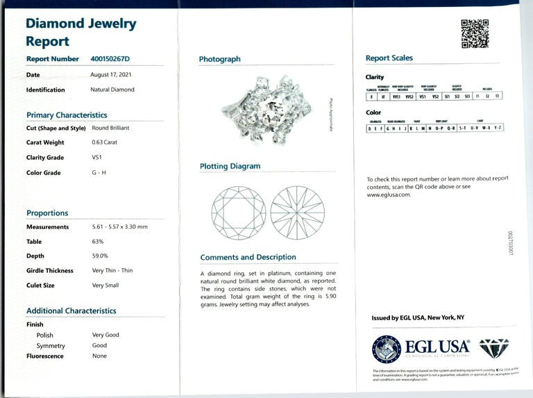 EGL .63 Carat Diamond Platinum Engagement Ring – image 4