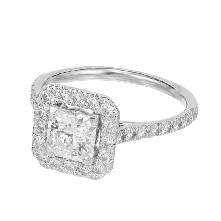 GIA 1.18 Square Brilliant Cut Carat Diamond Halo Platinum Engagement Ring – image 2