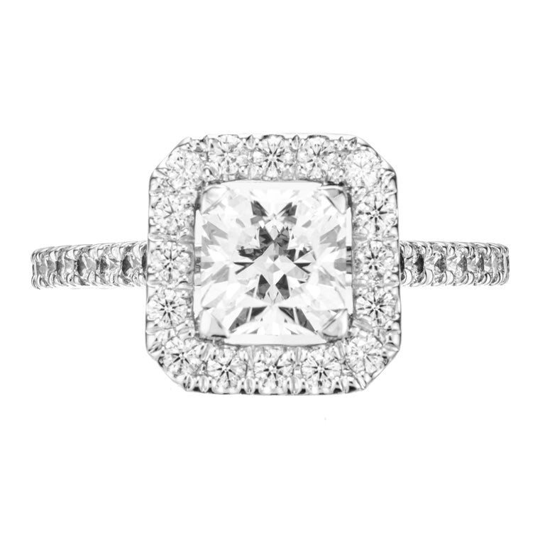 GIA 1.18 Square Brilliant Cut Carat Diamond Halo Platinum Engagement Ring – image 7