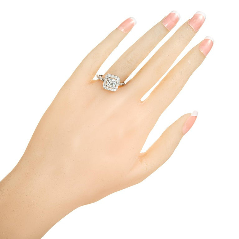 GIA 1.18 Square Brilliant Cut Carat Diamond Halo Platinum Engagement Ring – image 9