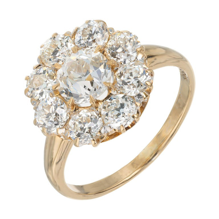 GIA Certified .87 Carat Diamond Halo Yellow Gold Cluster Engagement Ring – image 2