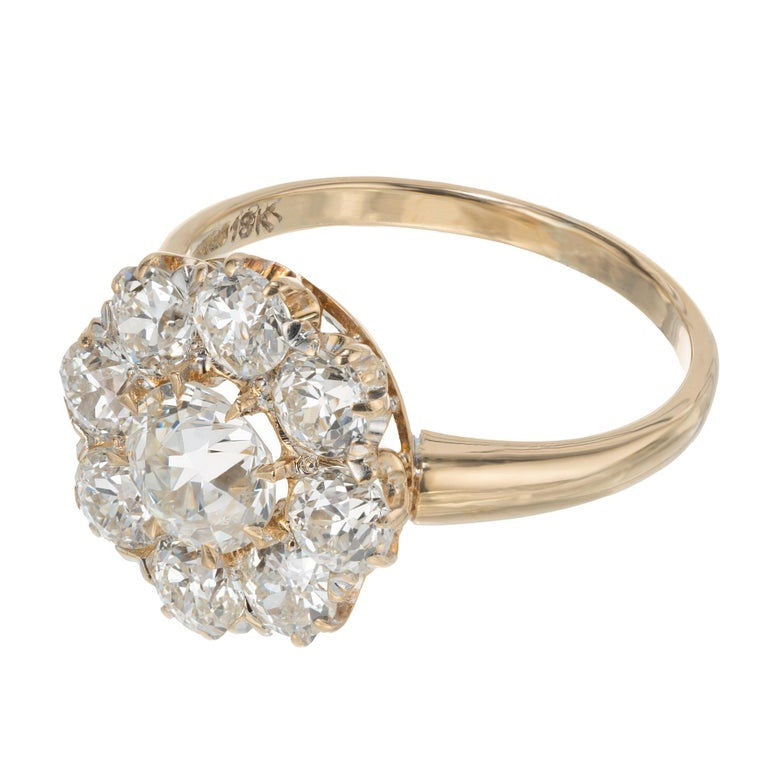 GIA Certified .87 Carat Diamond Halo Yellow Gold Cluster Engagement Ring – image 4