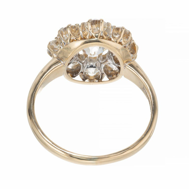 GIA Certified .87 Carat Diamond Halo Yellow Gold Cluster Engagement Ring – image 6