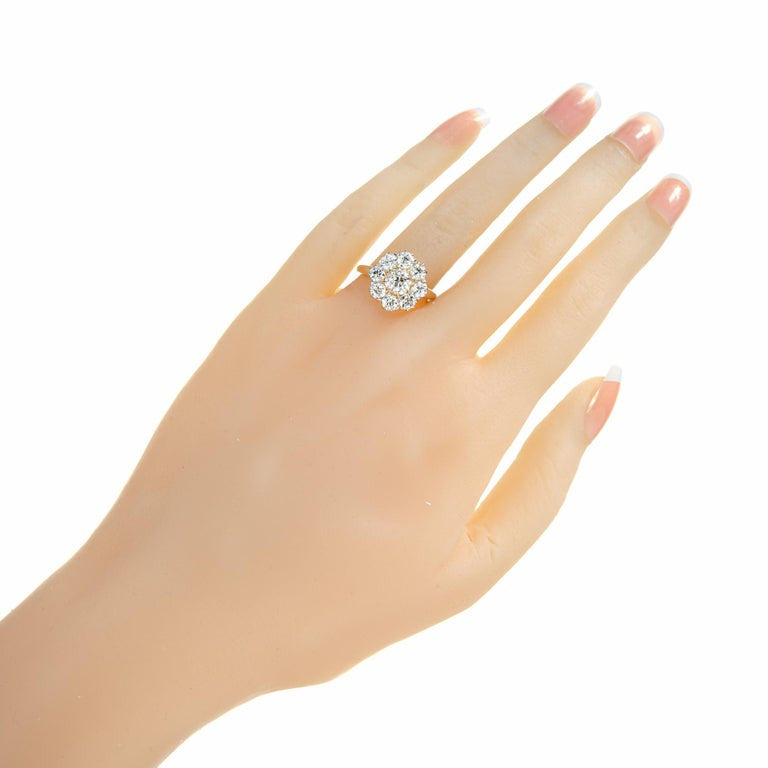 GIA Certified .87 Carat Diamond Halo Yellow Gold Cluster Engagement Ring – image 8