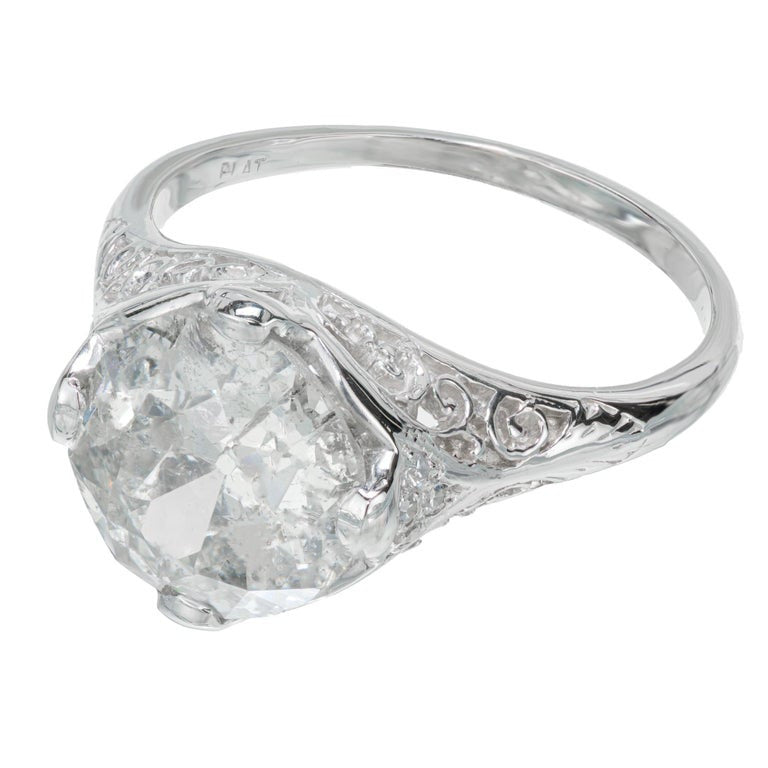 EGL Certified 3.35 Carat Old European Cut Diamond Platinum Engagement Ring – image 2