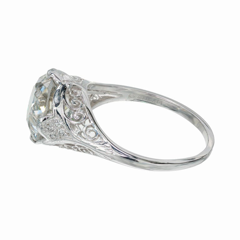EGL Certified 3.35 Carat Old European Cut Diamond Platinum Engagement Ring – image 3