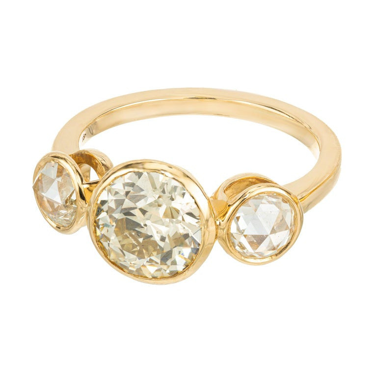 GIA Certified 1.94 Carat Diamond Yellow Gold Three-Stone Engagement Ring – image 2