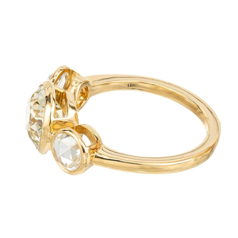 GIA Certified 1.94 Carat Diamond Yellow Gold Three-Stone Engagement Ring – image 4