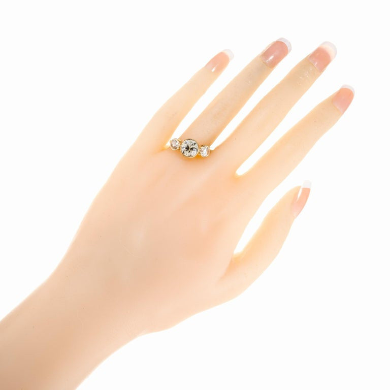GIA Certified 1.94 Carat Diamond Yellow Gold Three-Stone Engagement Ring – image 7