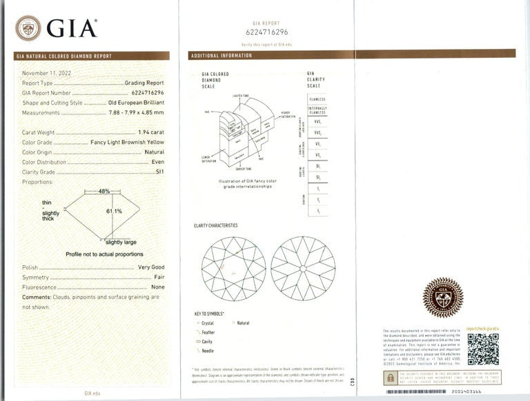 GIA Certified 1.94 Carat Diamond Yellow Gold Three-Stone Engagement Ring – image 3