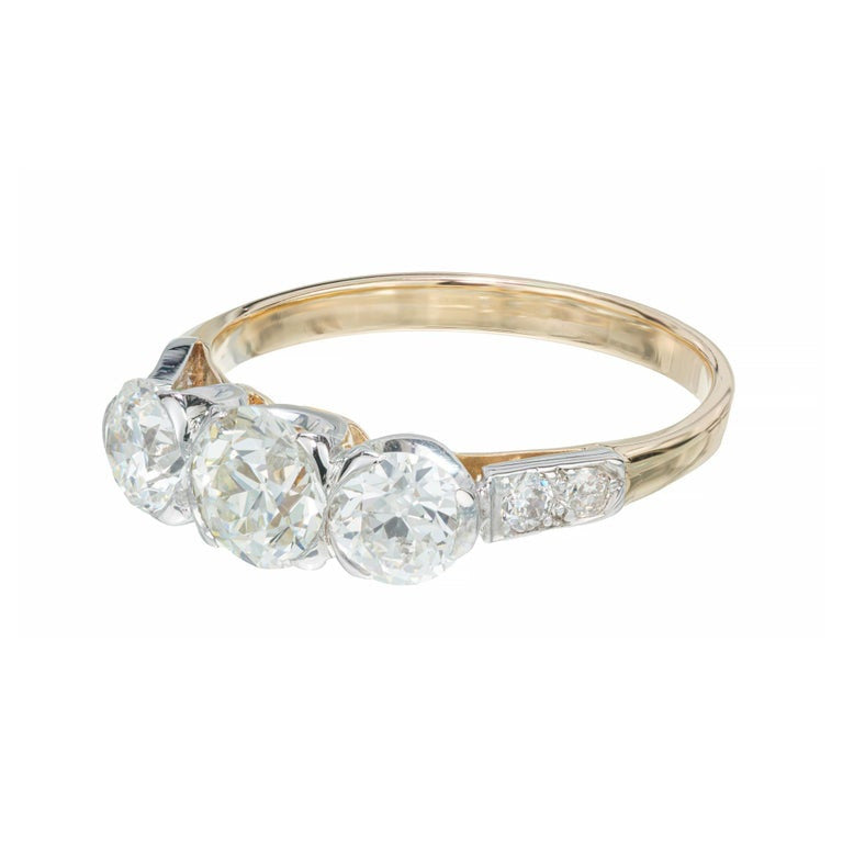 EGL Certified .51 Carat Diamond Two Tone Gold Three-Stone Engagement Ring – image 2