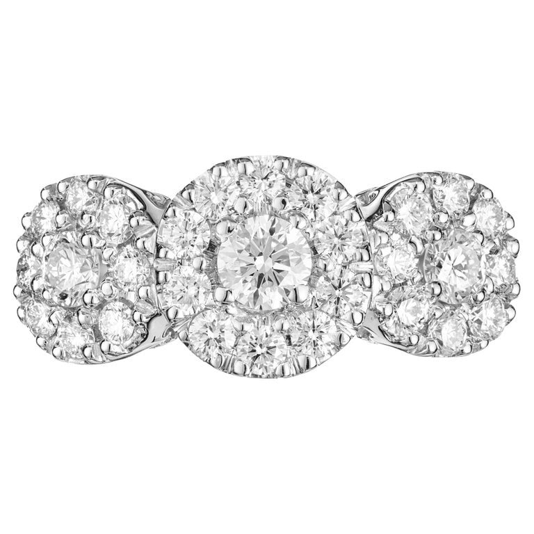 3.00 Carat Diamond White Gold Three Stone Cluster Engagement Ring