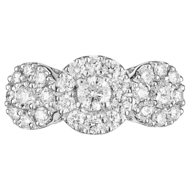 3.00 Carat Diamond White Gold Three Stone Cluster Engagement Ring