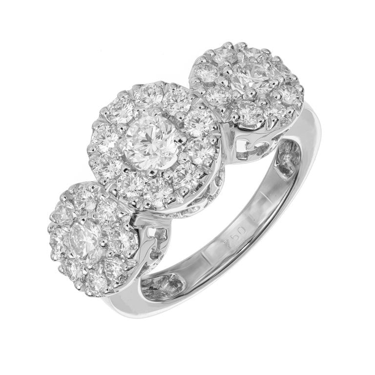 3.00 Carat Diamond White Gold Three Stone Cluster Engagement Ring – image 2