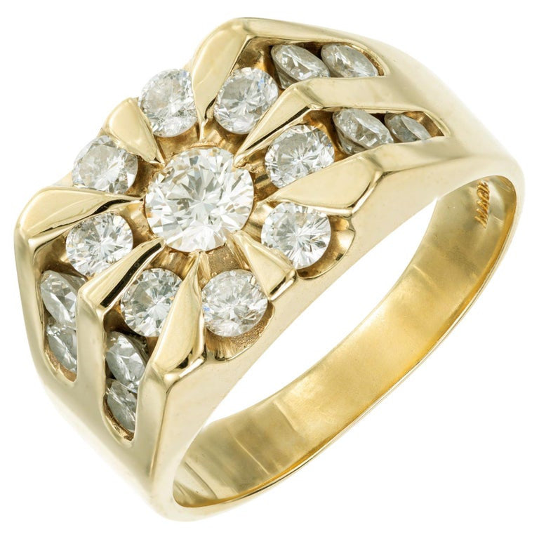 Magic Glo 1.56 Carat Diamond Halo 14k Yellow Gold Men's Ring