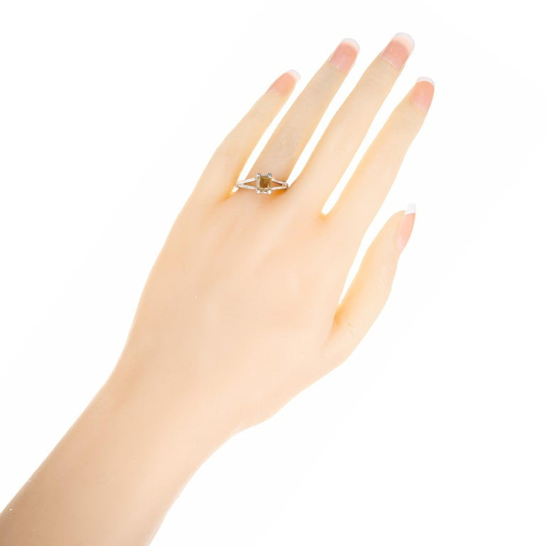 GIA Certified 1.17 Carat Yellow Square Diamond White Gold Engagement Ring – image 6