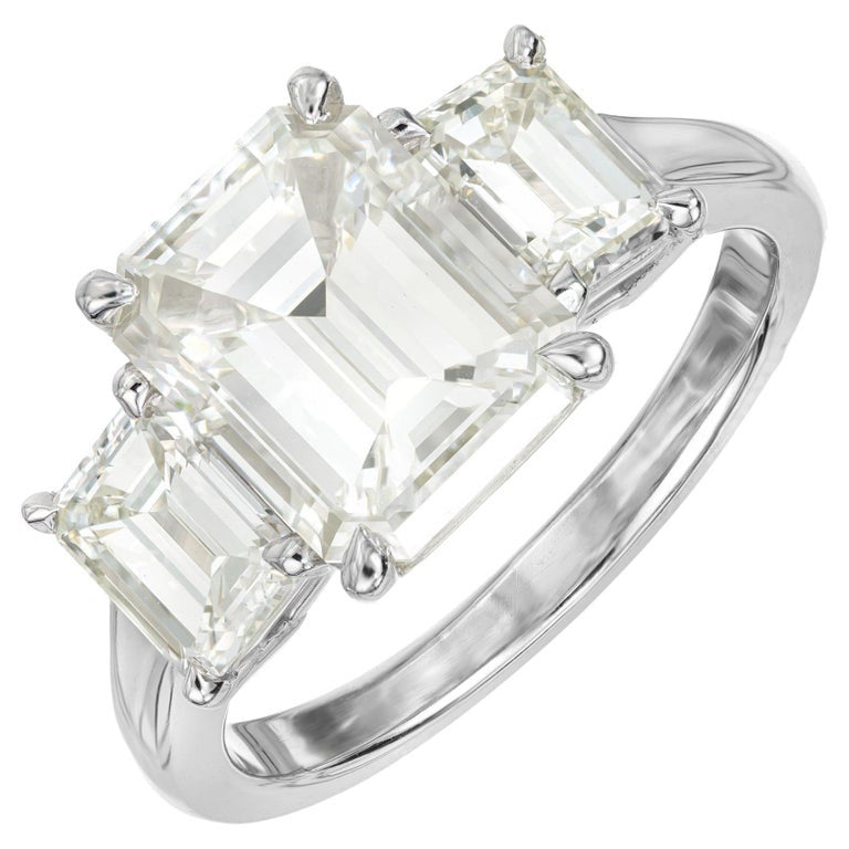 Peter Suchy GIA 3.00 Carat Emerald Diamond Platinum Three-Stone Engagement Ring