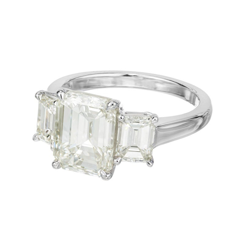 Peter Suchy GIA 3.00 Carat Emerald Diamond Platinum Three-Stone Engagement Ring – image 2