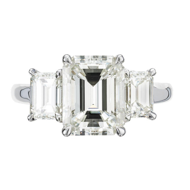 Peter Suchy GIA 3.00 Carat Emerald Diamond Platinum Three-Stone Engagement Ring – image 6