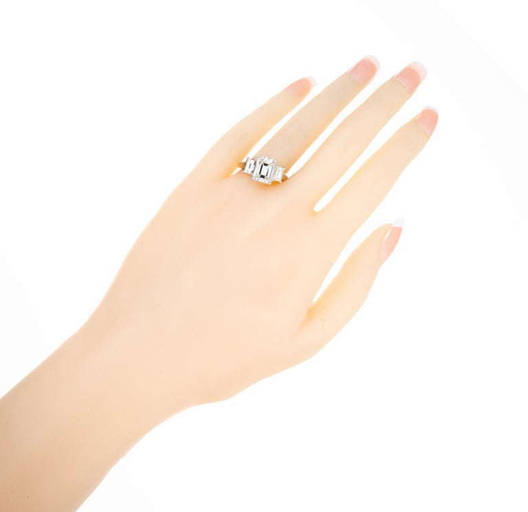 Peter Suchy GIA 3.00 Carat Emerald Diamond Platinum Three-Stone Engagement Ring – image 10