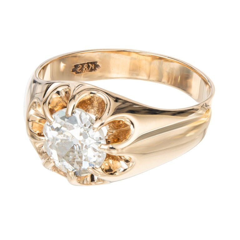 EGL Certified 1.65 Carat Old European Diamond Art Deco Rose Gold Men's Ring – image 2