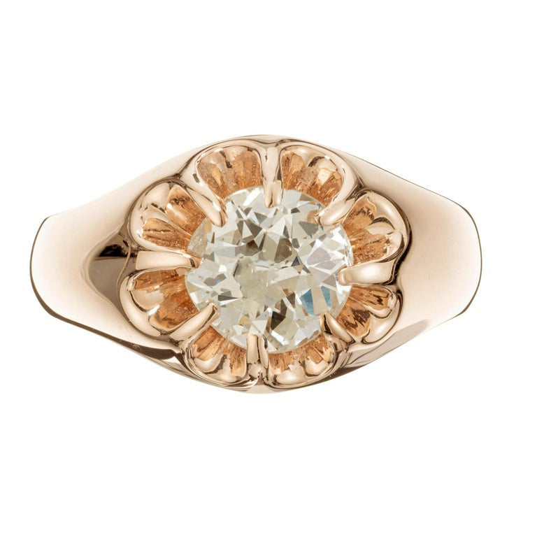 EGL Certified 1.65 Carat Old European Diamond Art Deco Rose Gold Men's Ring – image 3