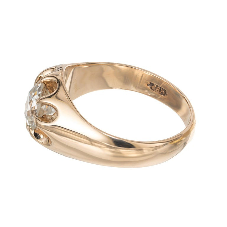 EGL Certified 1.65 Carat Old European Diamond Art Deco Rose Gold Men's Ring – image 5