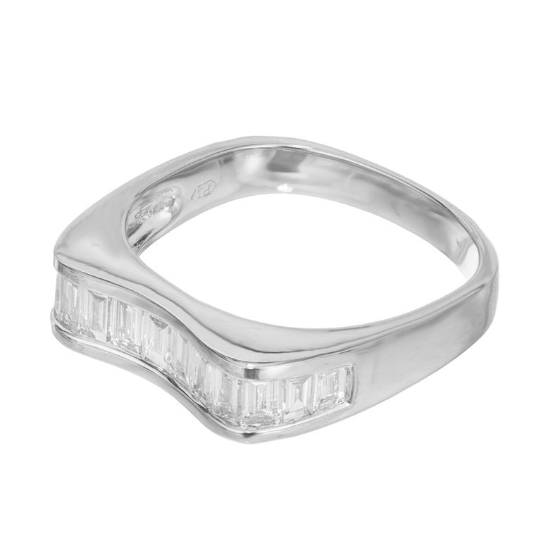 .83 Carat Straight Baguette Diamond White Gold Wave Wedding Band Ring – image 3