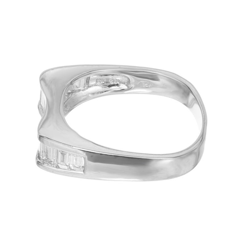 .83 Carat Straight Baguette Diamond White Gold Wave Wedding Band Ring – image 4