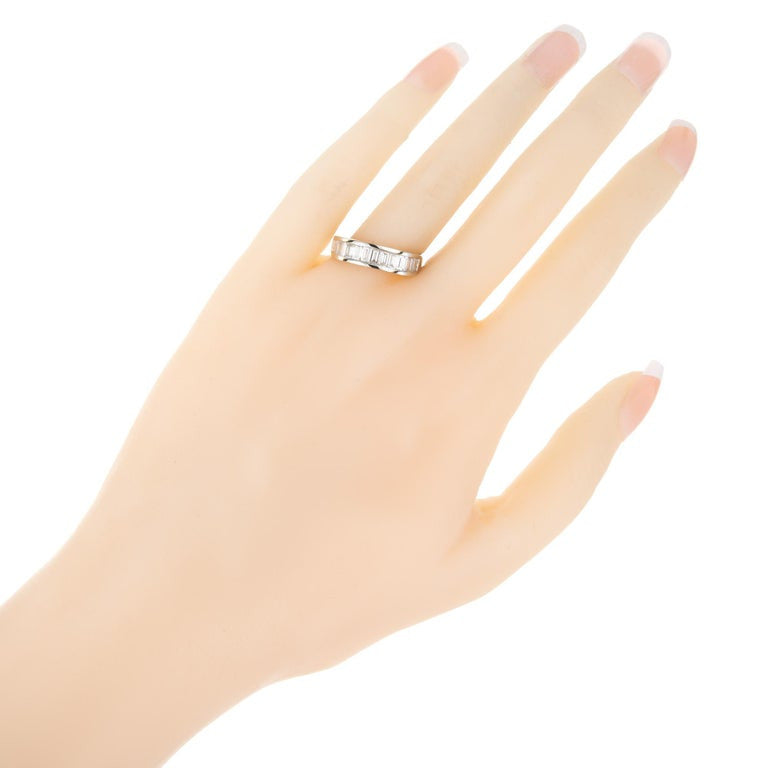 .83 Carat Straight Baguette Diamond White Gold Wave Wedding Band Ring – image 7