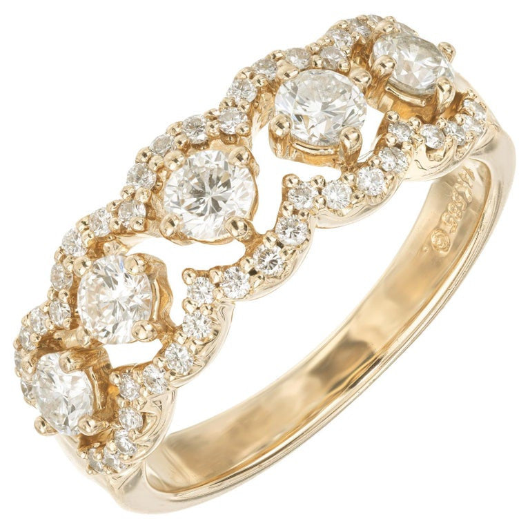 1.02 Carat Diamond Halo Yellow Gold Scroll Band Ring