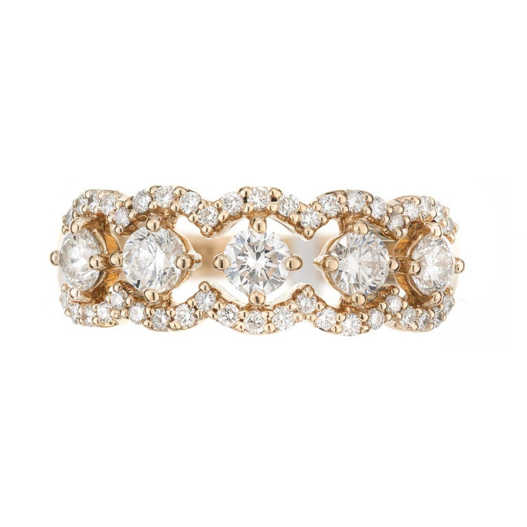 1.02 Carat Diamond Halo Yellow Gold Scroll Band Ring – image 2