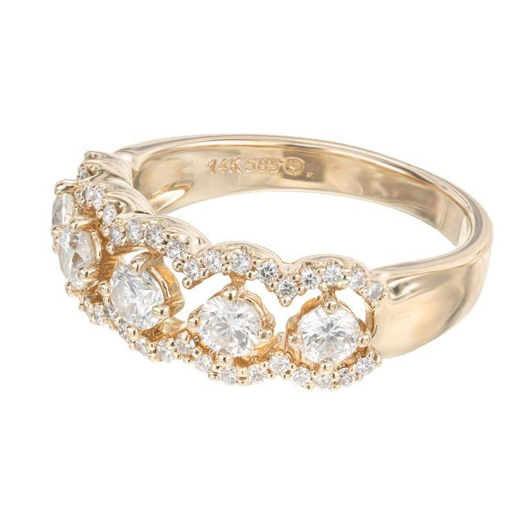 1.02 Carat Diamond Halo Yellow Gold Scroll Band Ring – image 3
