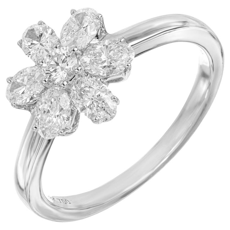 Peter Suchy 1.00 Carat Oval Diamond White Gold Flower Ring
