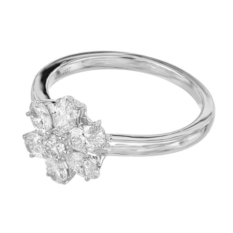 Peter Suchy 1.00 Carat Oval Diamond White Gold Flower Ring – image 3
