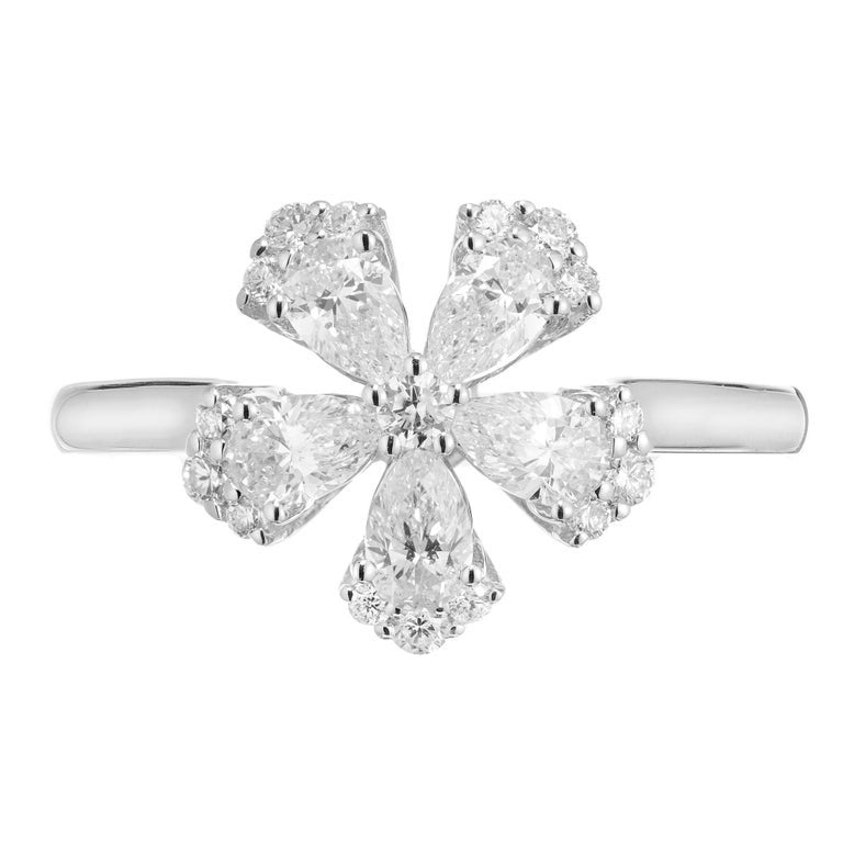 Peter Suchy .90 Carat Pear Shape Diamond White Gold Flower Ring – image 2