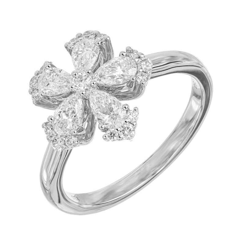 Peter Suchy .90 Carat Pear Shape Diamond White Gold Flower Ring – image 3