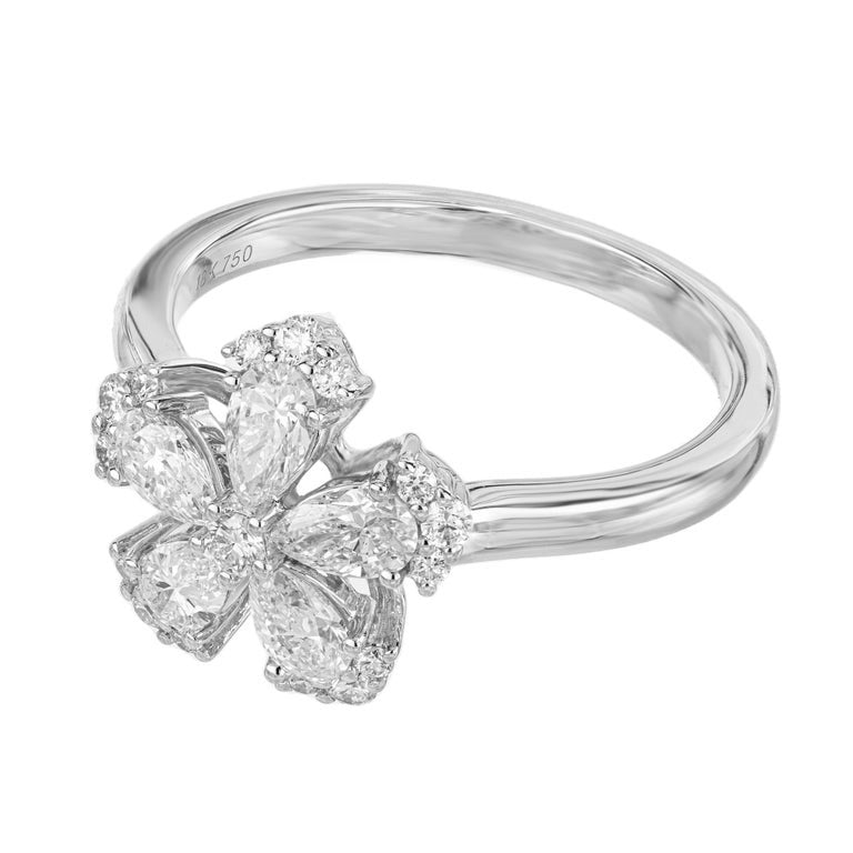 Peter Suchy .90 Carat Pear Shape Diamond White Gold Flower Ring – image 4