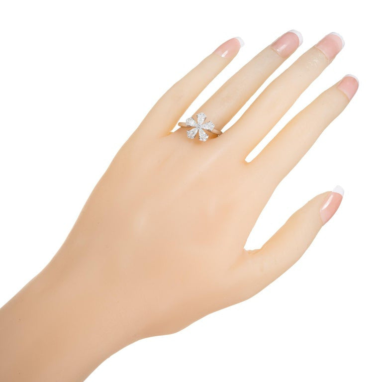 Peter Suchy .90 Carat Pear Shape Diamond White Gold Flower Ring – image 7